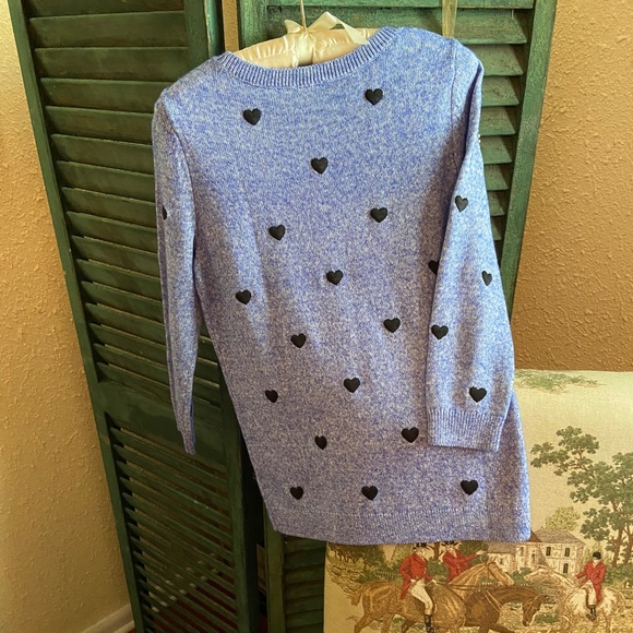 NWOT Talbots Cotton Sweater, XS, Marled Blue/White, Embroidered Hearts - Picture 3 of 5